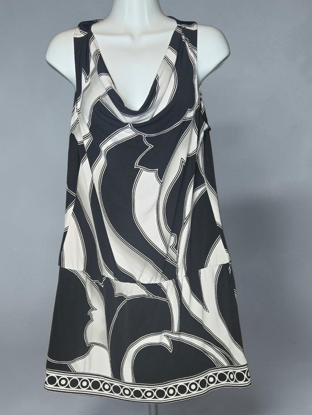 White House Black Market Black & White Abstract Cowl Neck